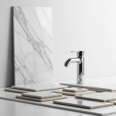 Selection of modern bathroom tiles and high-end fixtures